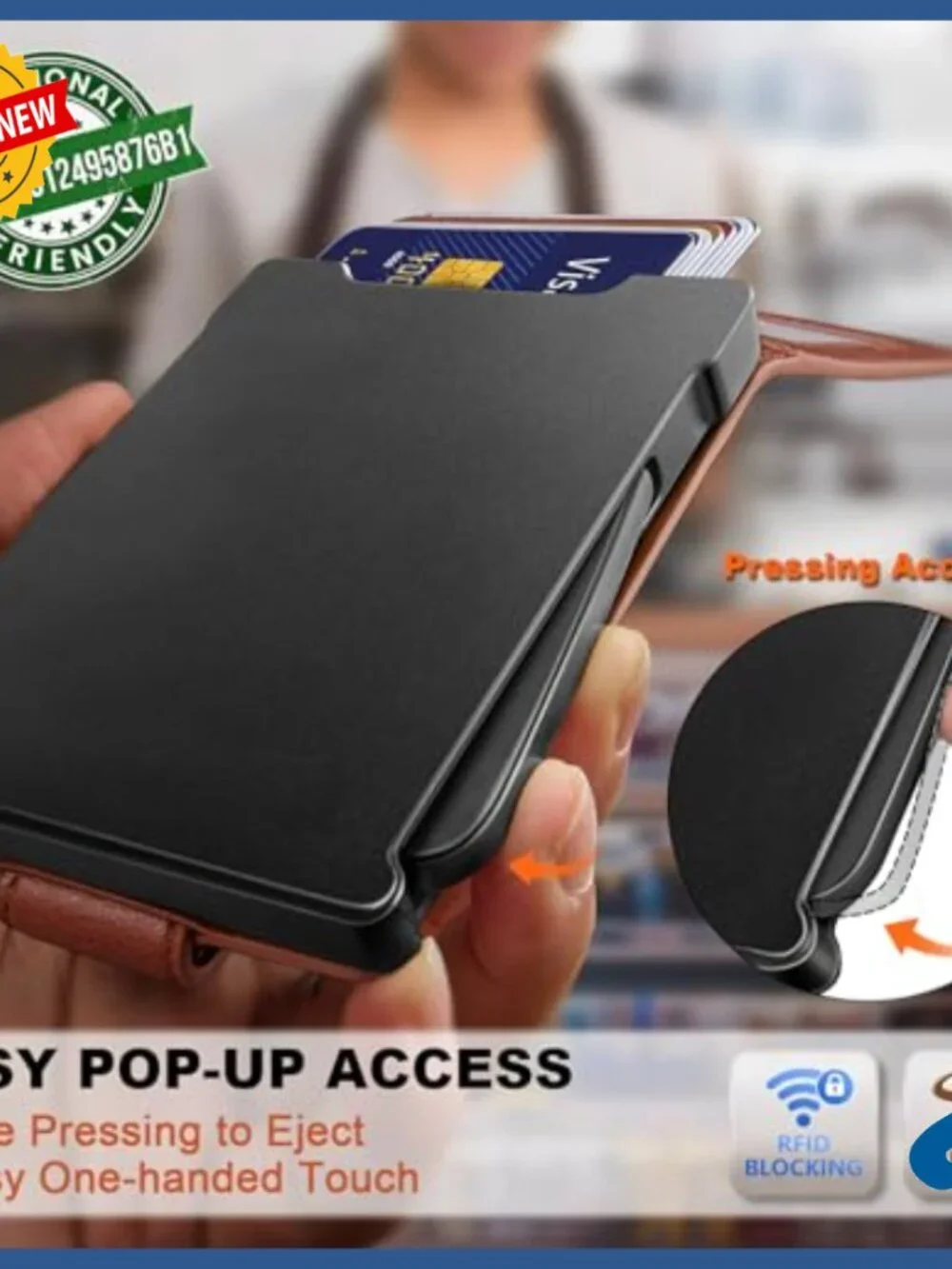 Men's Leather Wallet with Metal Money Clip, RFID Blocking, Magnetic Closure